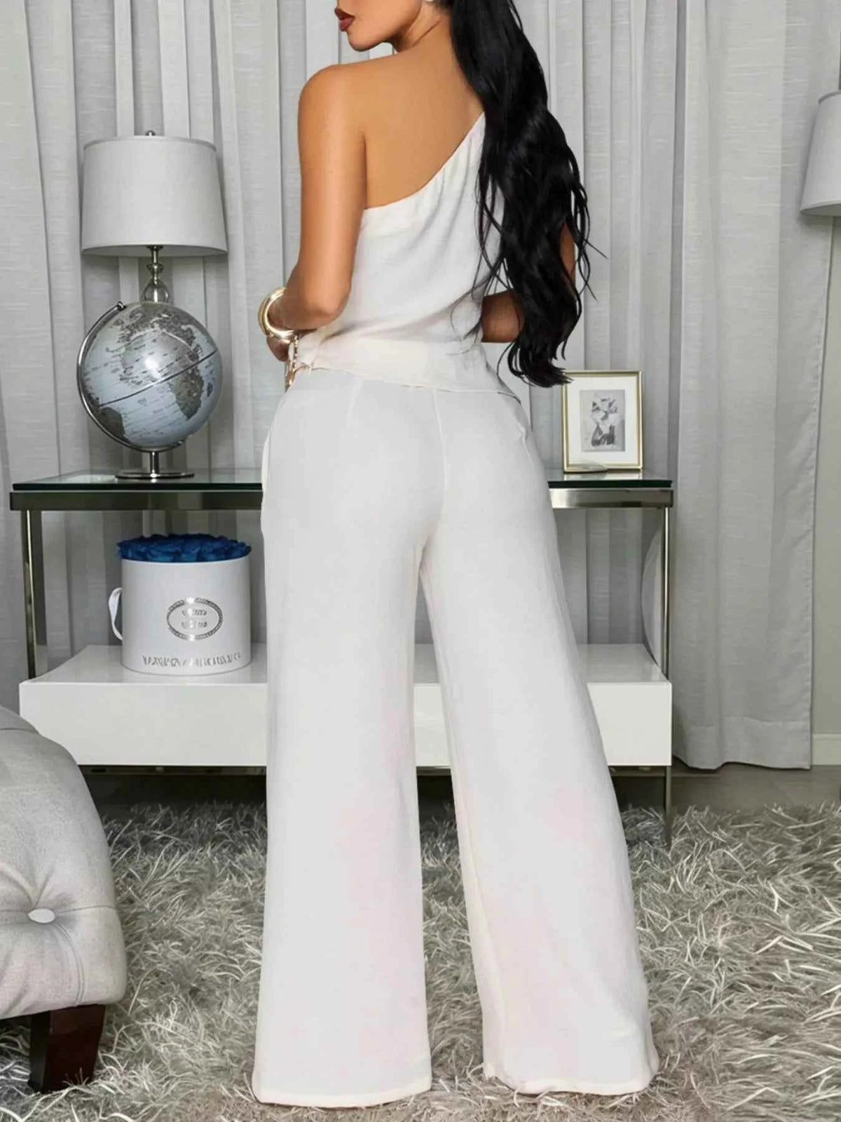 One-Shoulder Top and Wide-Leg Pants Set
