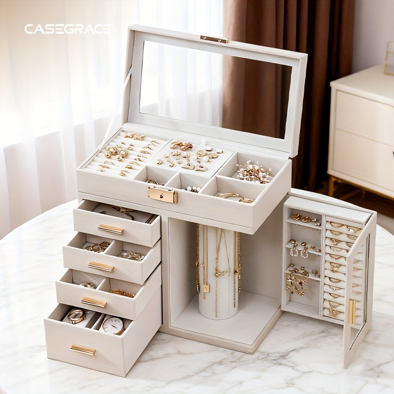 Giant Jewellery Box with 360° Rotating Necklace Hook & Multi-Layer Drawers