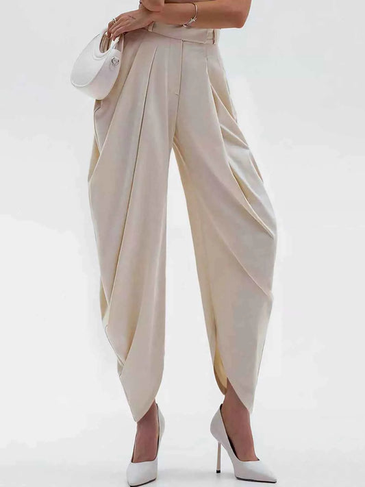 High-Waisted Pleated Drape Pants