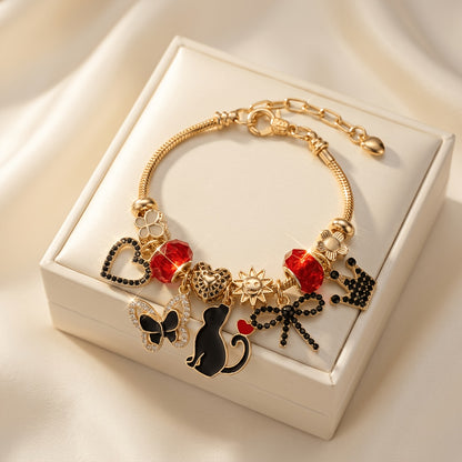 Women’s Black Beaded Snake Chain Charm Bracelet
