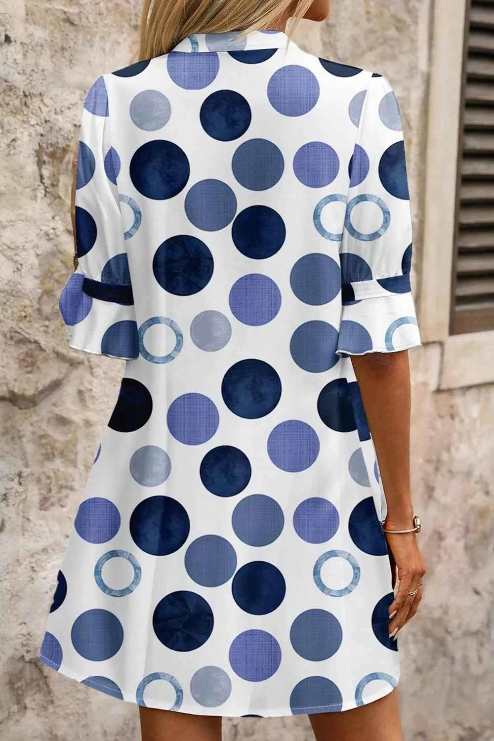 Polka Dot Print Flounced Half Sleeve Casual Vacation Style Mini Dress