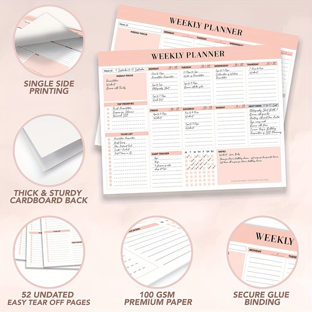 52-Week Planner Pad – Weekly To-Do List Notepad