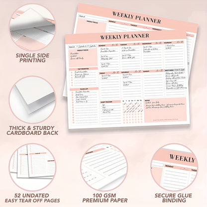 52-Week Planner Pad – Weekly To-Do List Notepad
