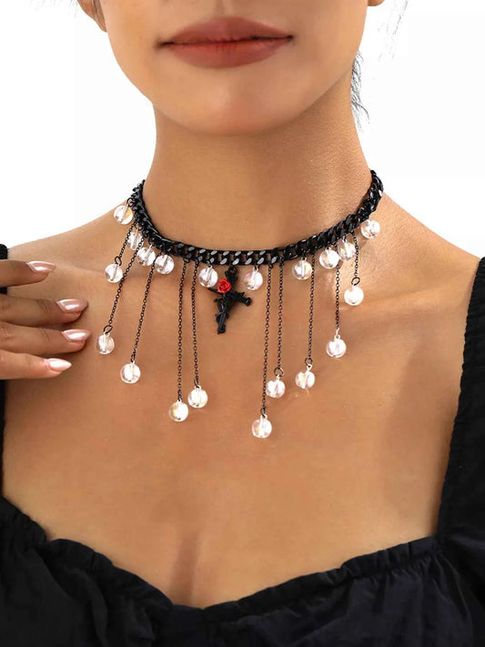 Gothic Rose Cross Dangle Necklace