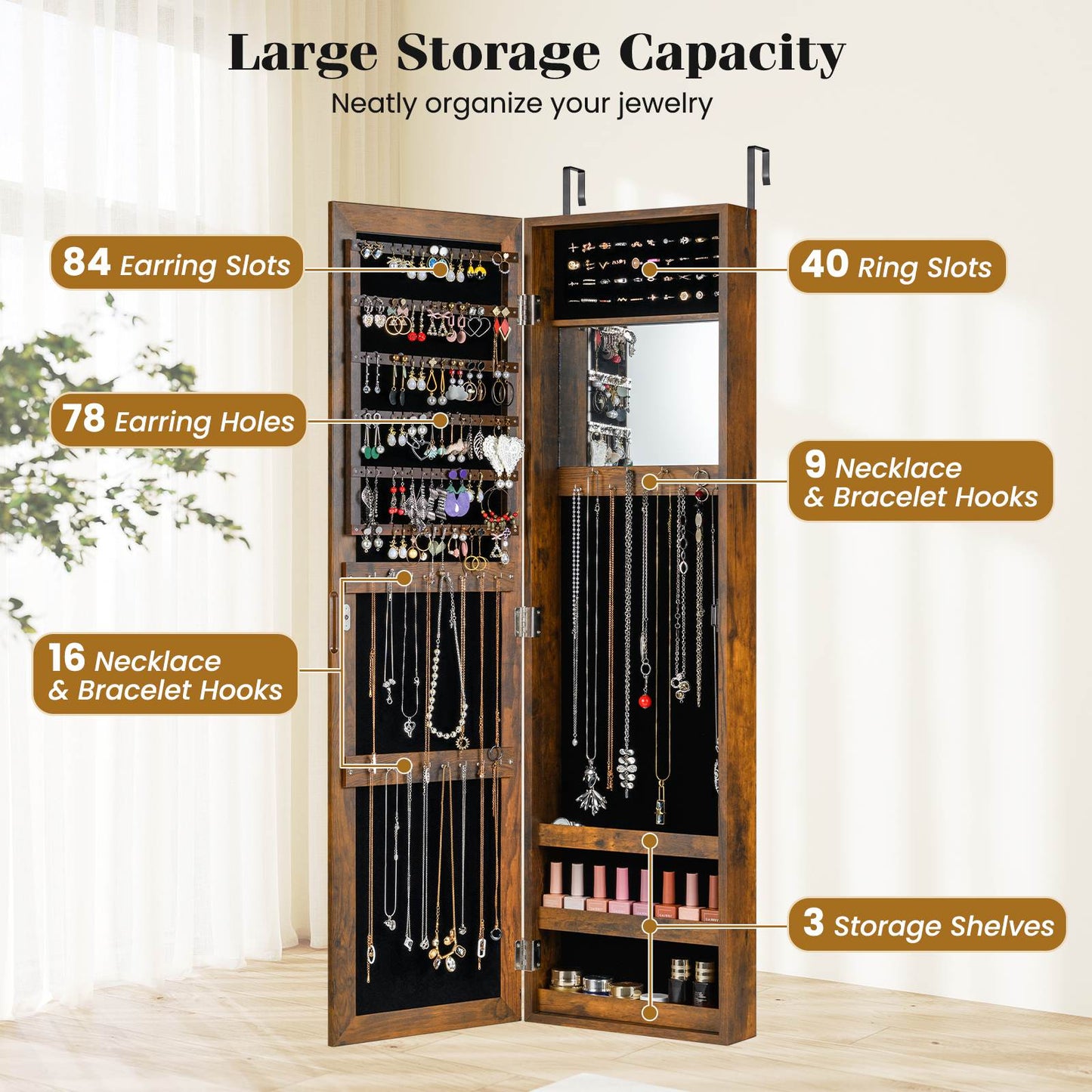 Full-Length Mirror Jewellery Organizer – Wall or Door Mounted