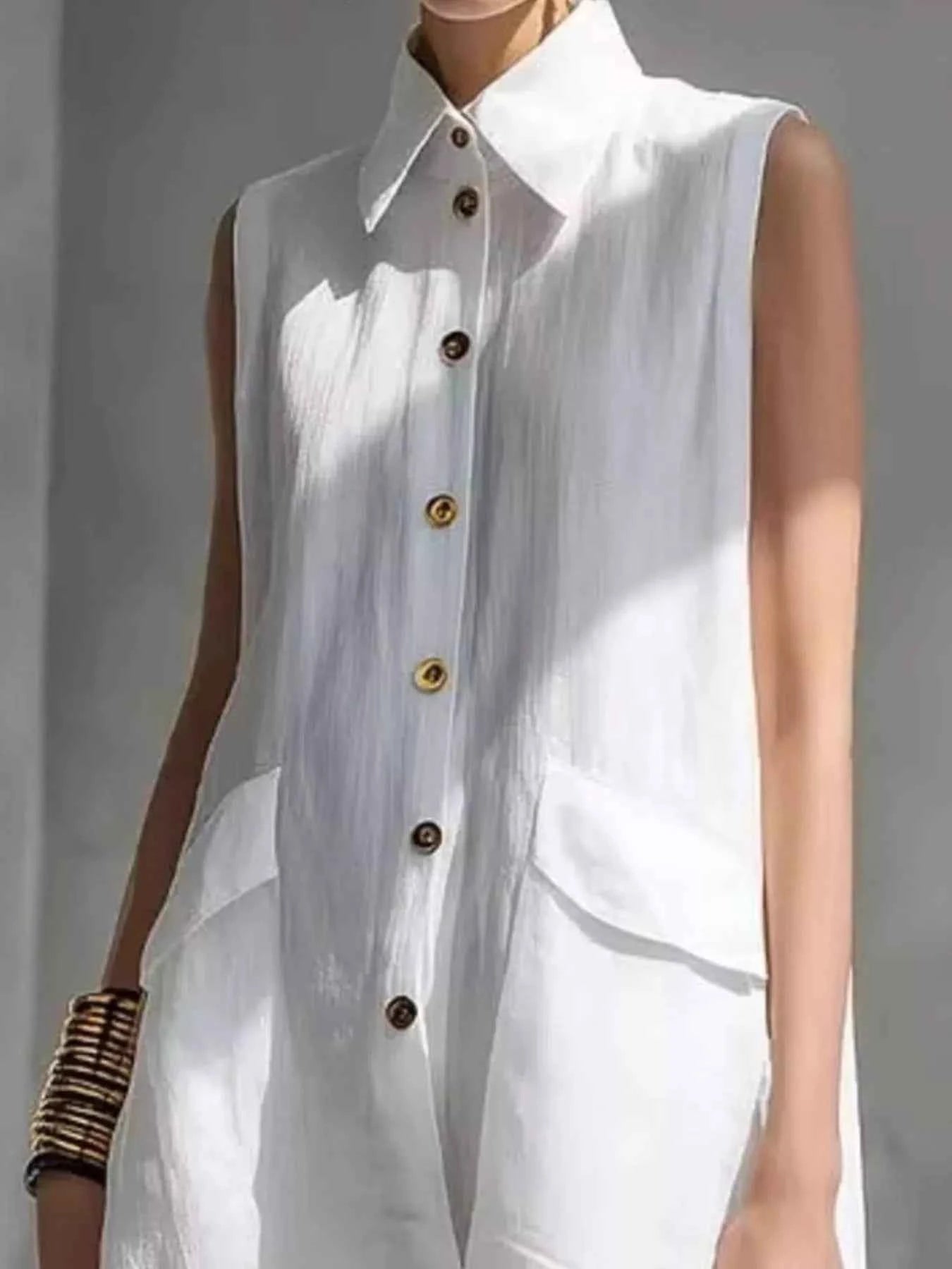 Full Size Button Front Sleeveless Dress Plus Size