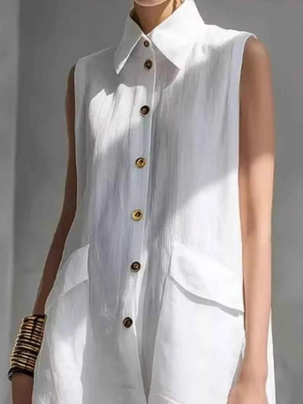 Full Size Button Front Sleeveless Dress Plus Size