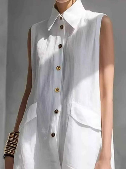 Full Size Button Front Sleeveless Dress Plus Size