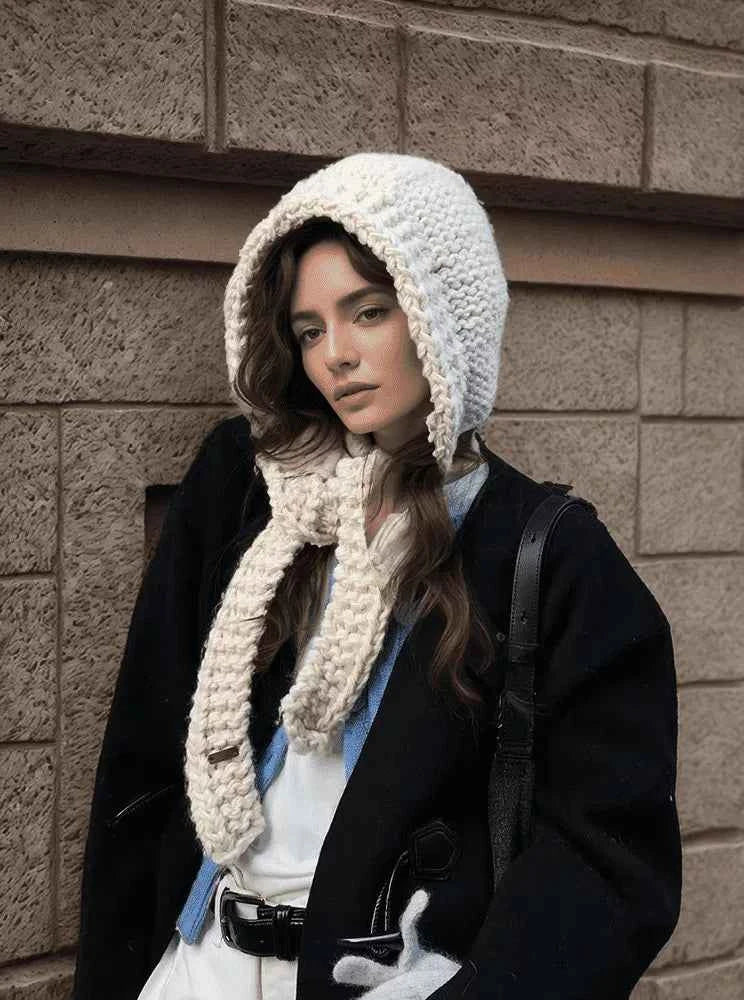 Knitted Hooded Scarf Hat