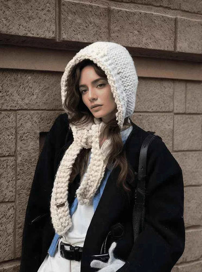 Knitted Hooded Scarf Hat
