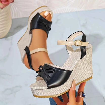 Bow Peep Toe Wedge Sandals