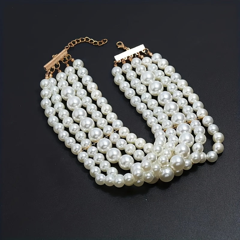 French-Inspired Layered Faux Pearl Choker