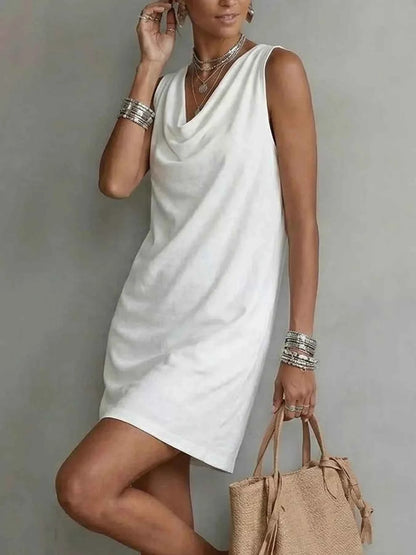 Full Size Sleeveless Cowl Neck Mini Dress Plus Size
