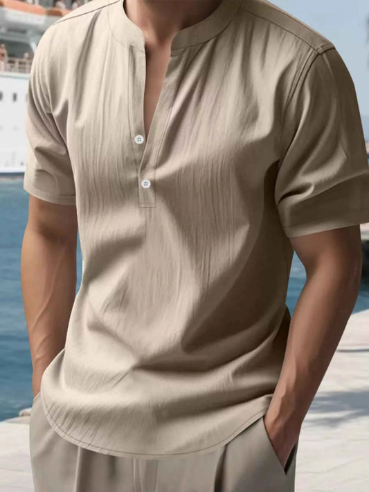 Men's Full Size Button Detail Short Sleeve Shirt Plus Size