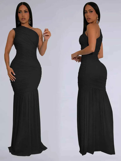 One-Shoulder Ruched Bodycon Maxi Dress