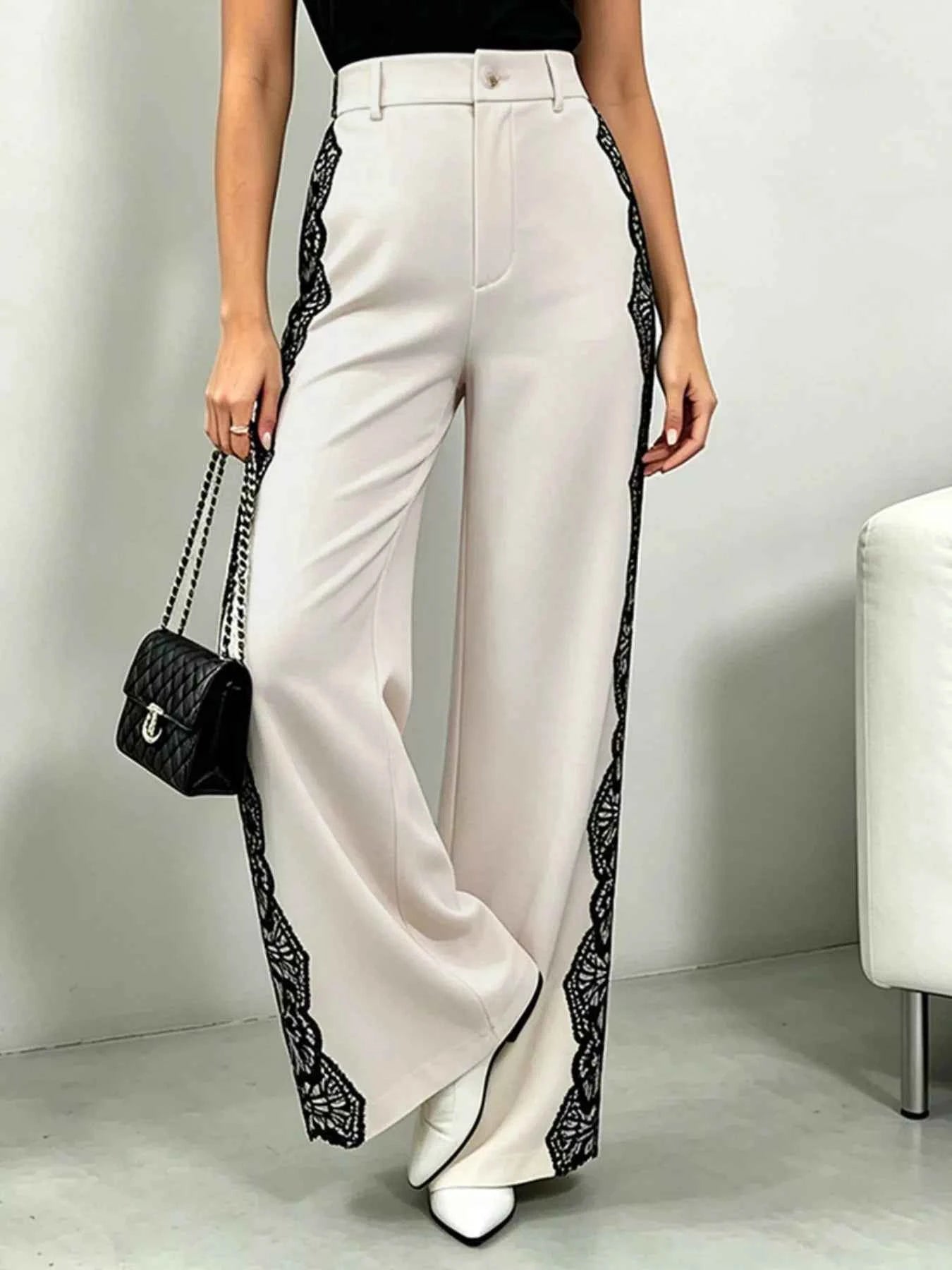 Lace Detail Wide Leg Pants