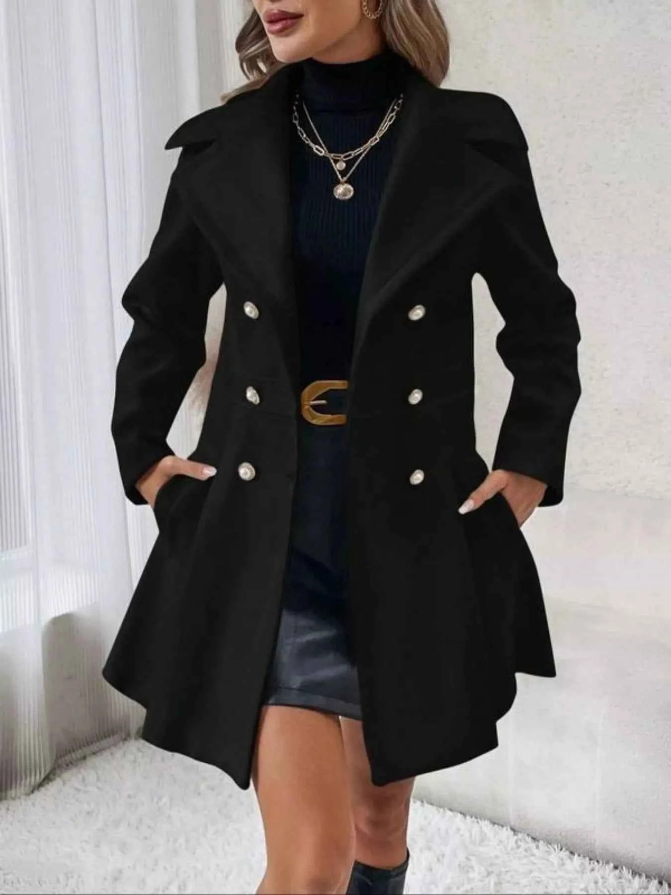 Double-Breasted Wool Blend Coat