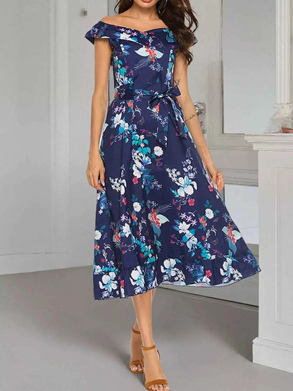 Floral Print Off Shoulder Midi Dress