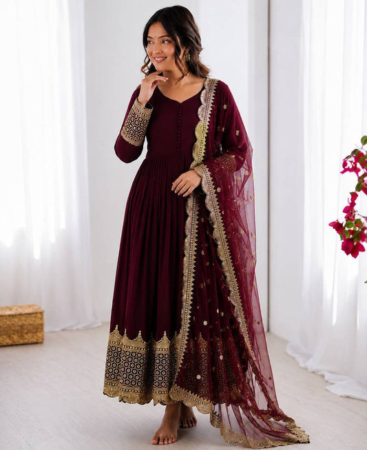 Deep Maroon Sequin Anarkali with Dupatta