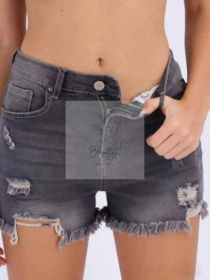 Distressed Frayed Hem Denim Shorts