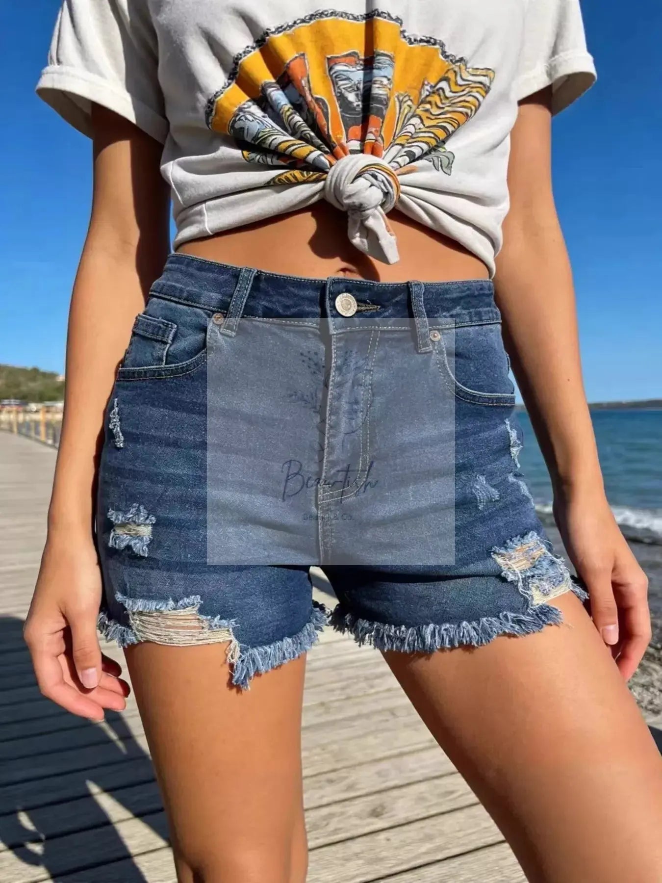 Distressed Frayed Hem Denim Shorts