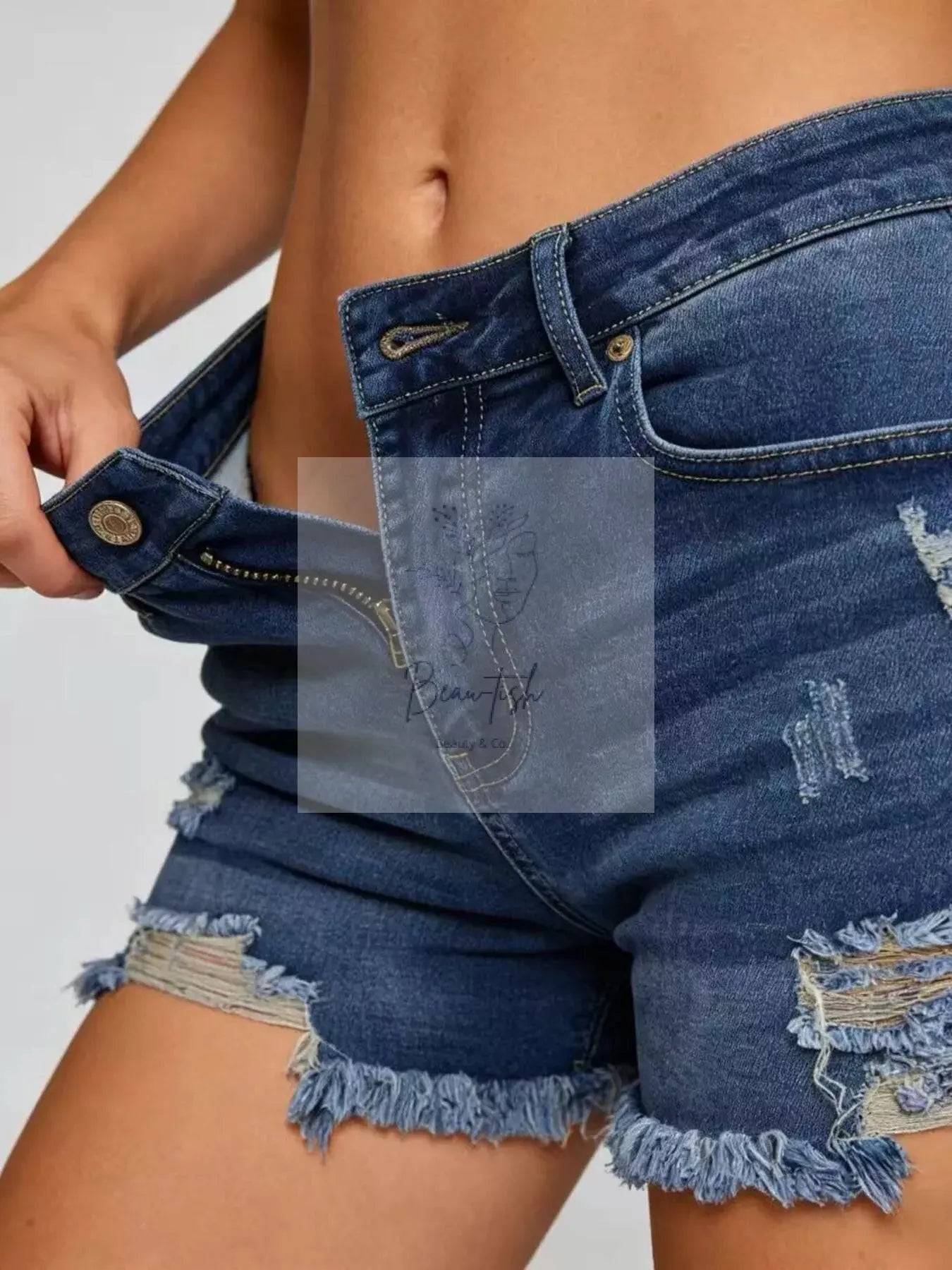 Distressed Frayed Hem Denim Shorts