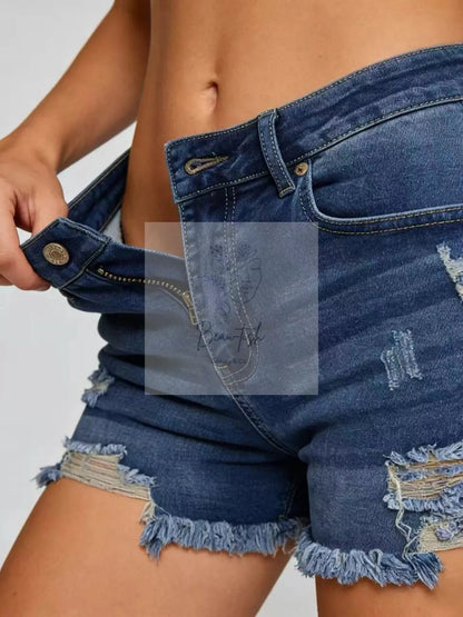Distressed Frayed Hem Denim Shorts