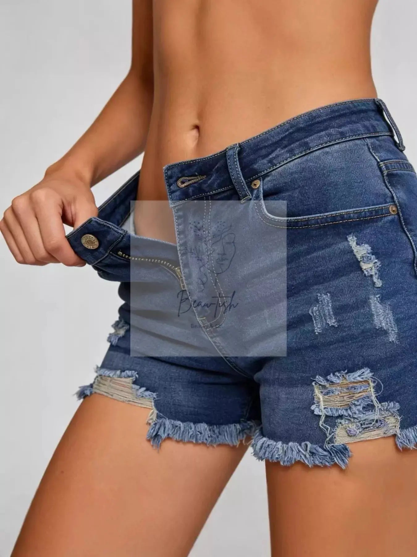 Distressed Frayed Hem Denim Shorts