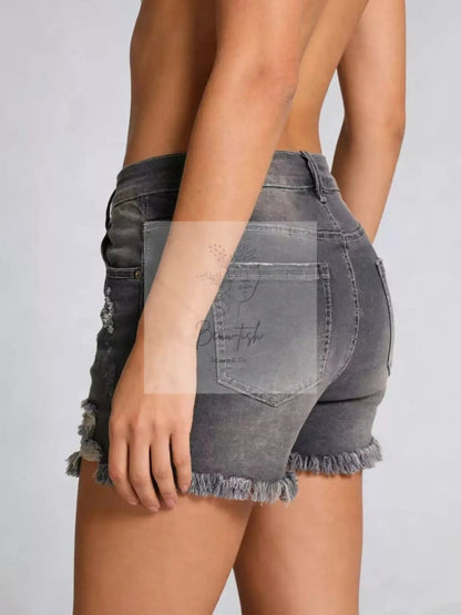 Distressed Frayed Hem Denim Shorts