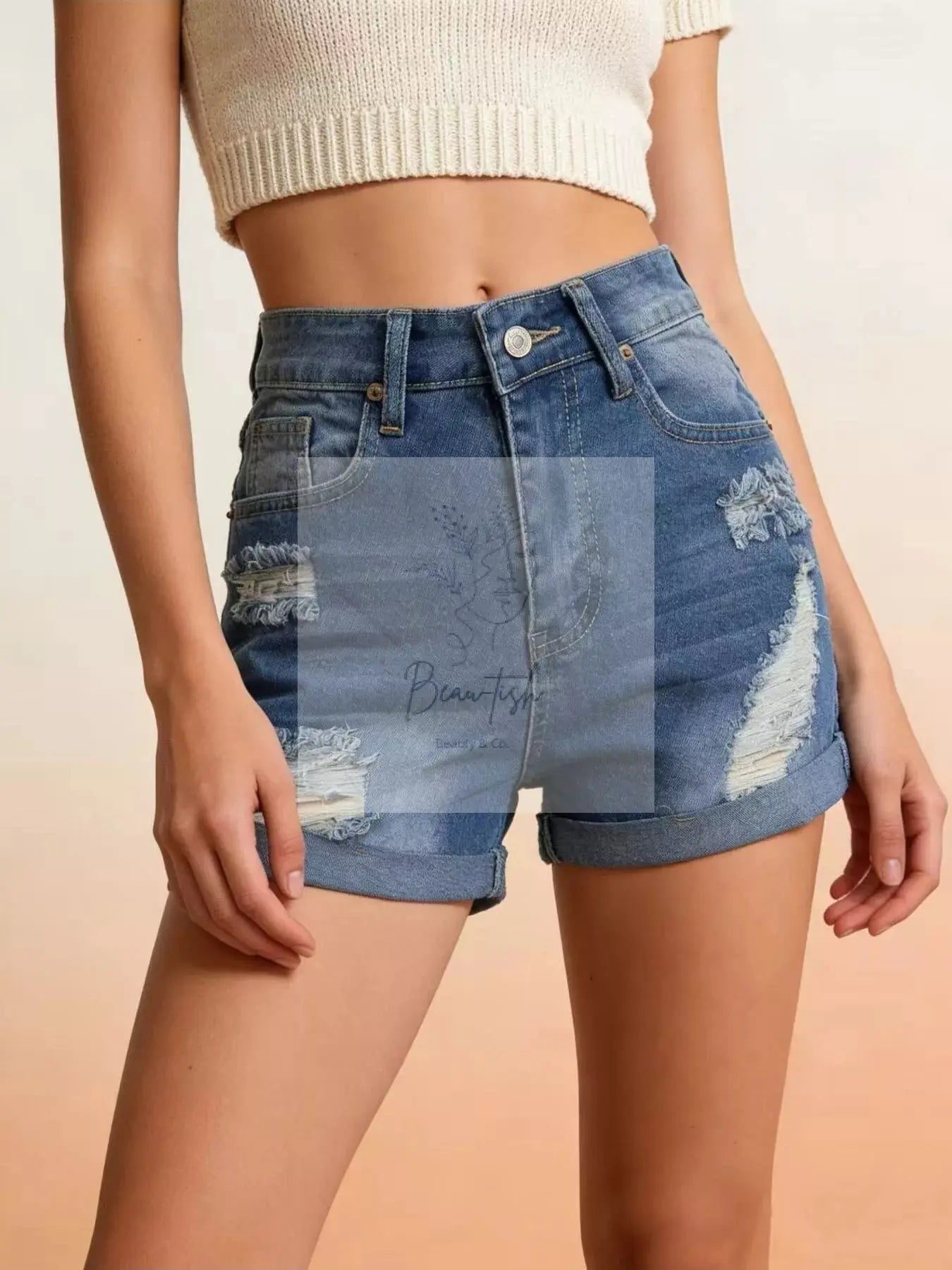 Distressed High-Waisted Denim Shorts