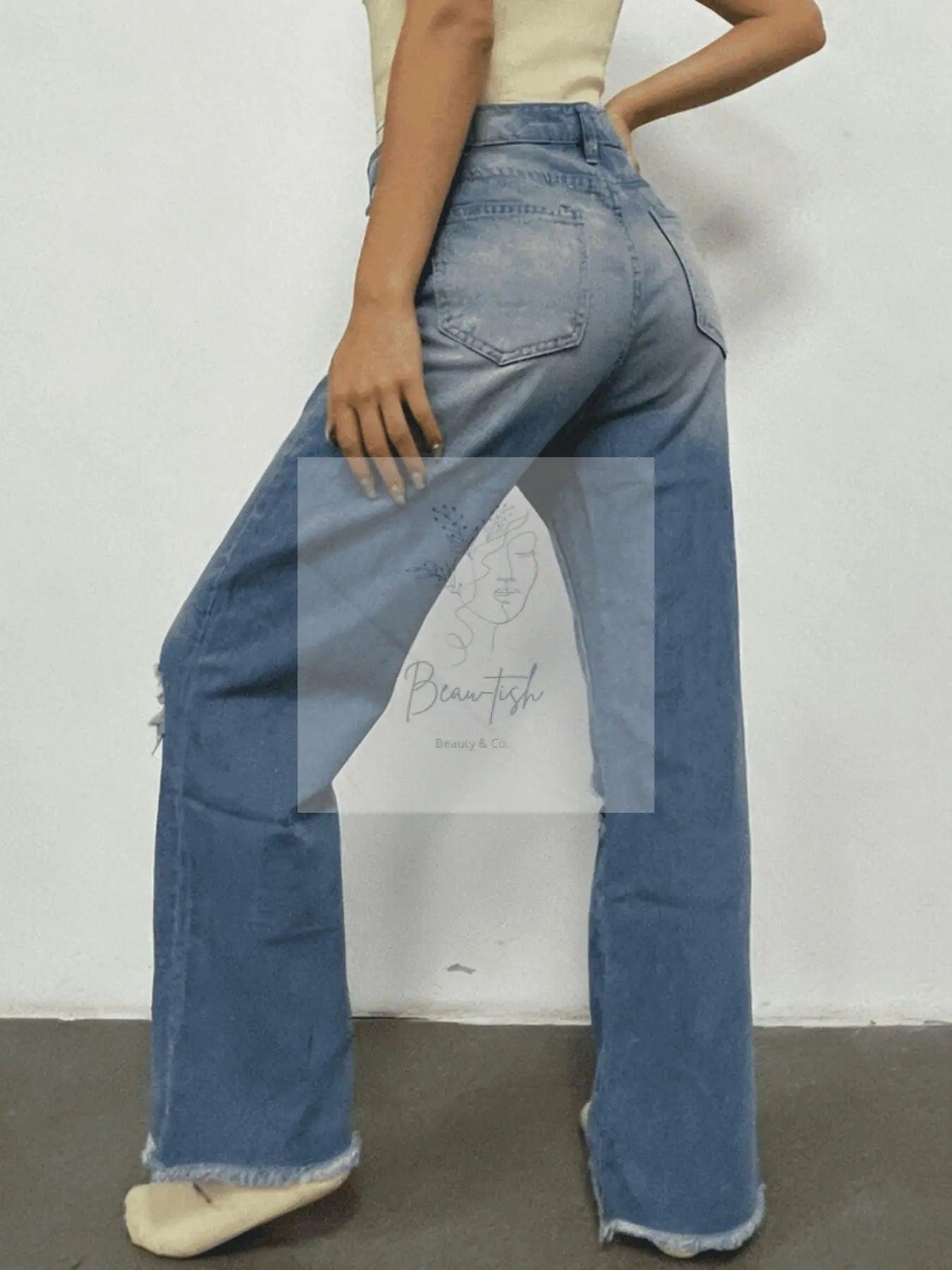 Distressed Raw Hem Bootcut Jeans