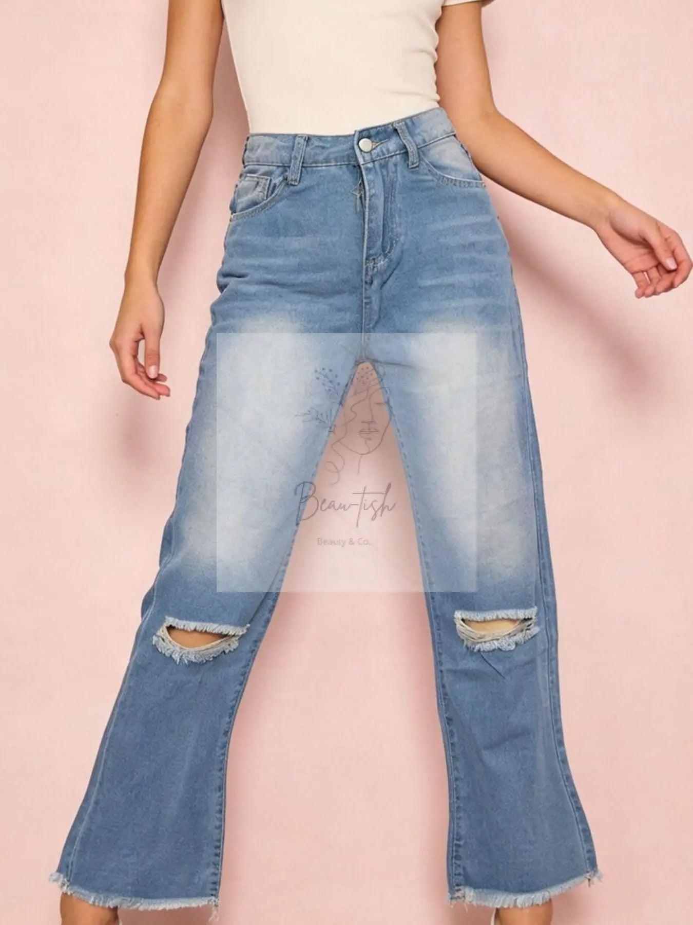 Distressed Raw Hem Bootcut Jeans