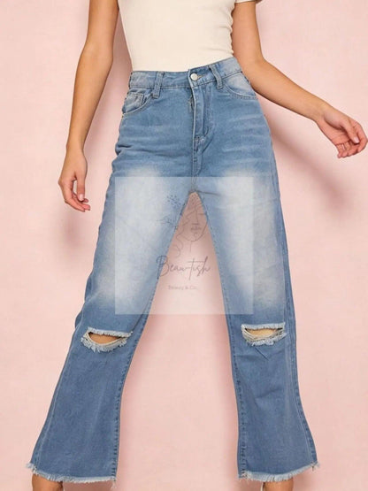 Distressed Raw Hem Bootcut Jeans