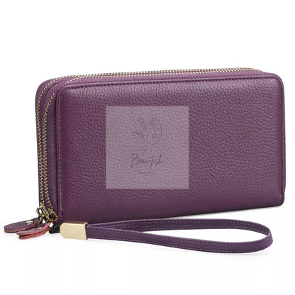 Double Zipper Leather Wallet