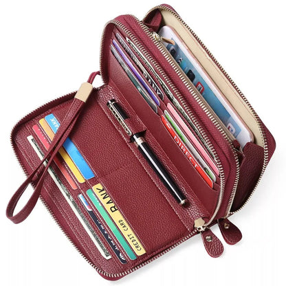Double Zipper Leather Wallet