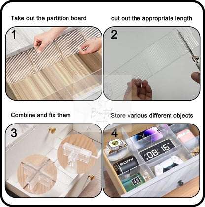 Drawer dividers with clips - Adjustable drawer divider - 2mm - Transparent