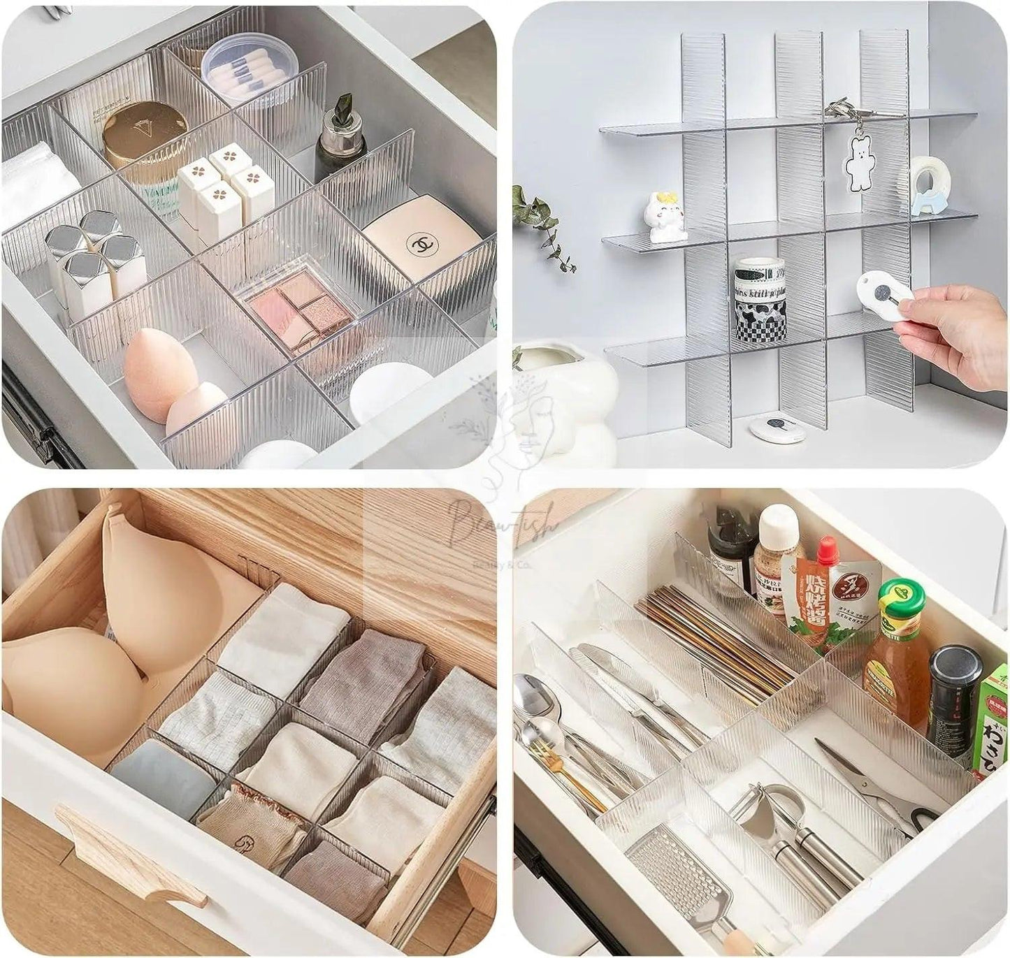 Drawer dividers with clips - Adjustable drawer divider - 2mm - Transparent
