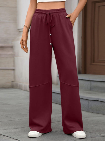 Drawstring High Waist Wide Leg Casual Pants