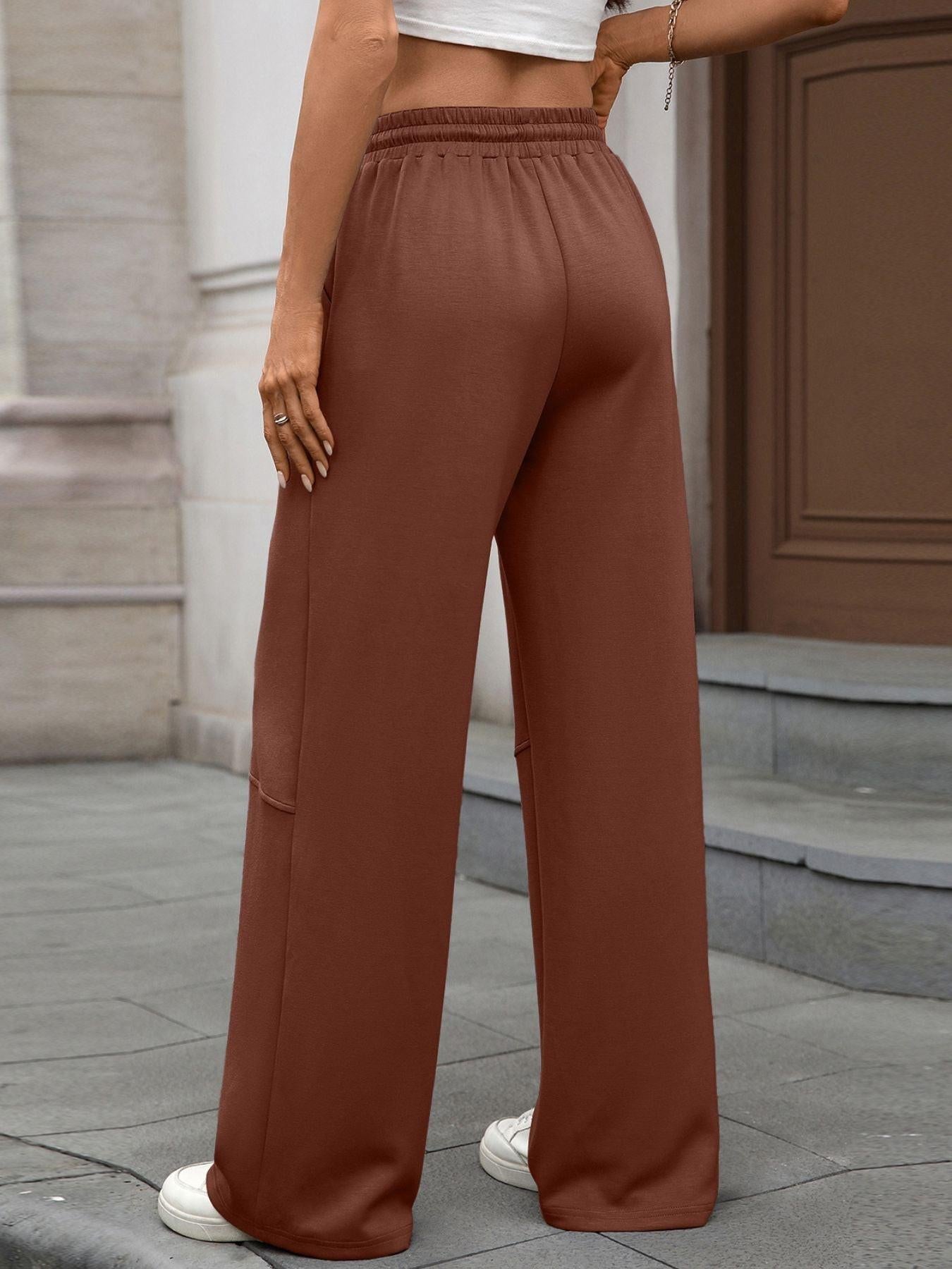 Drawstring High Waist Wide Leg Casual Pants