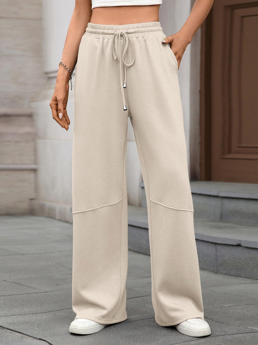 Drawstring High Waist Wide Leg Casual Pants