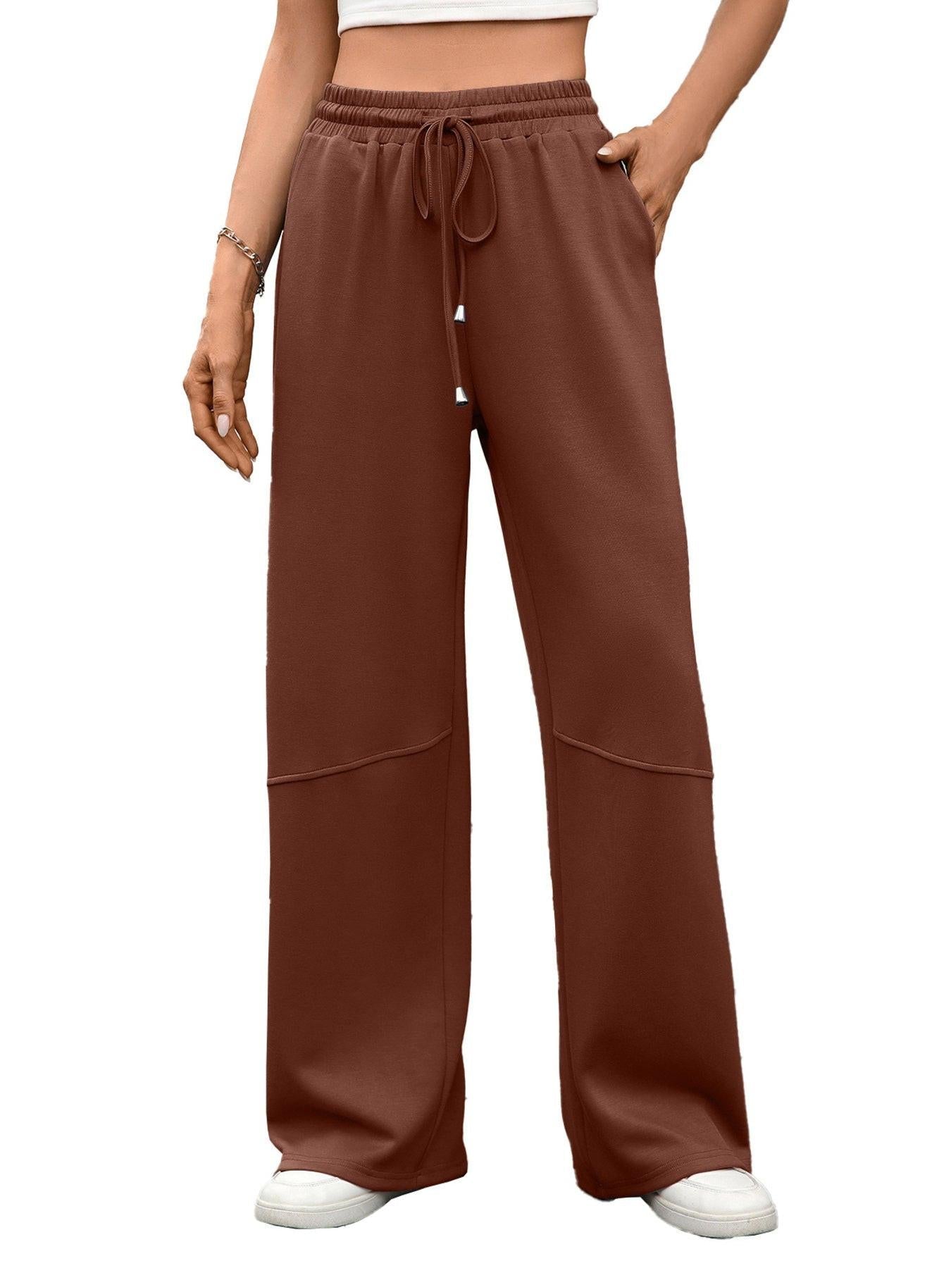 Drawstring High Waist Wide Leg Casual Pants
