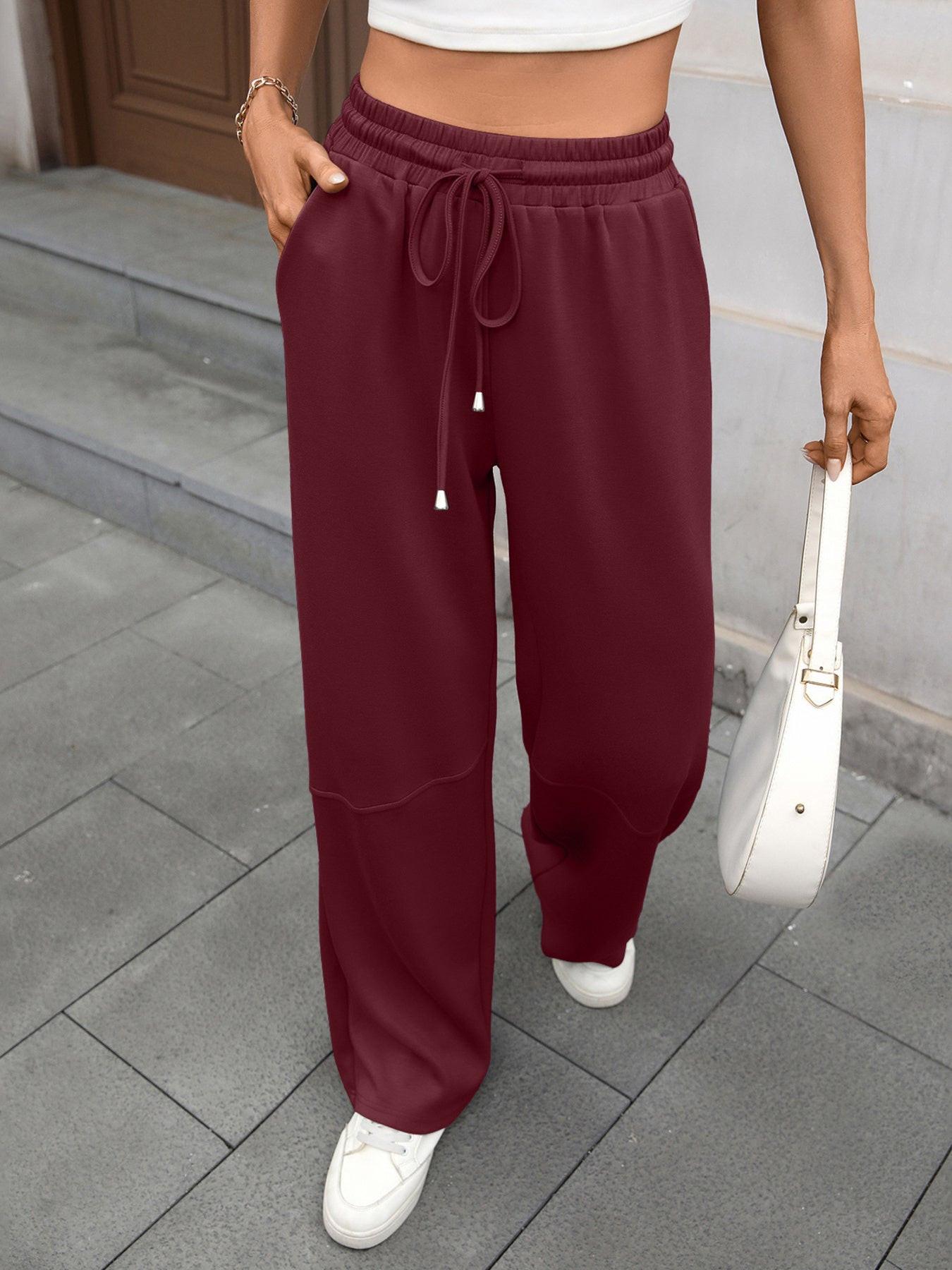 Drawstring High Waist Wide Leg Casual Pants