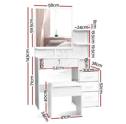 Dressing Table Stool Set 4 Drawers White