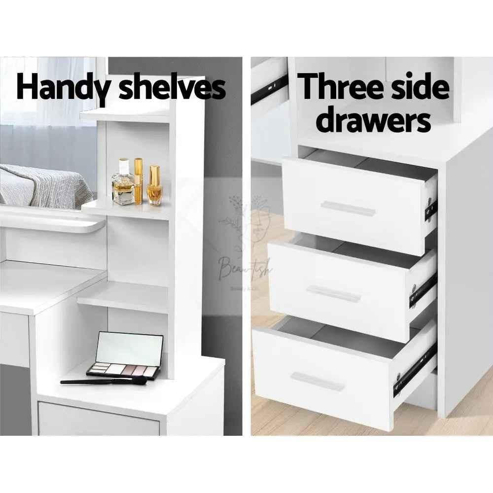 Dressing Table Stool Set 4 Drawers White