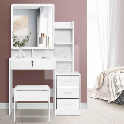 Dressing Table Stool Set 4 Drawers White
