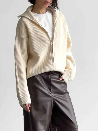 Zip-Up Ribbed Knit Cardigan