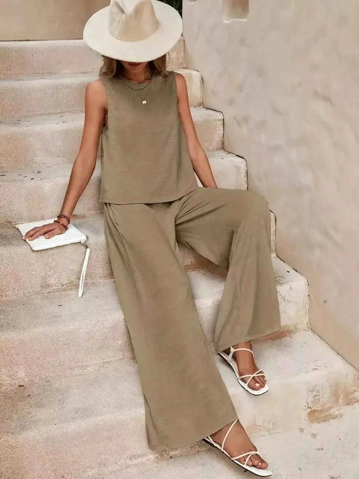 Sleeveless Top and Wide Leg Pants Set