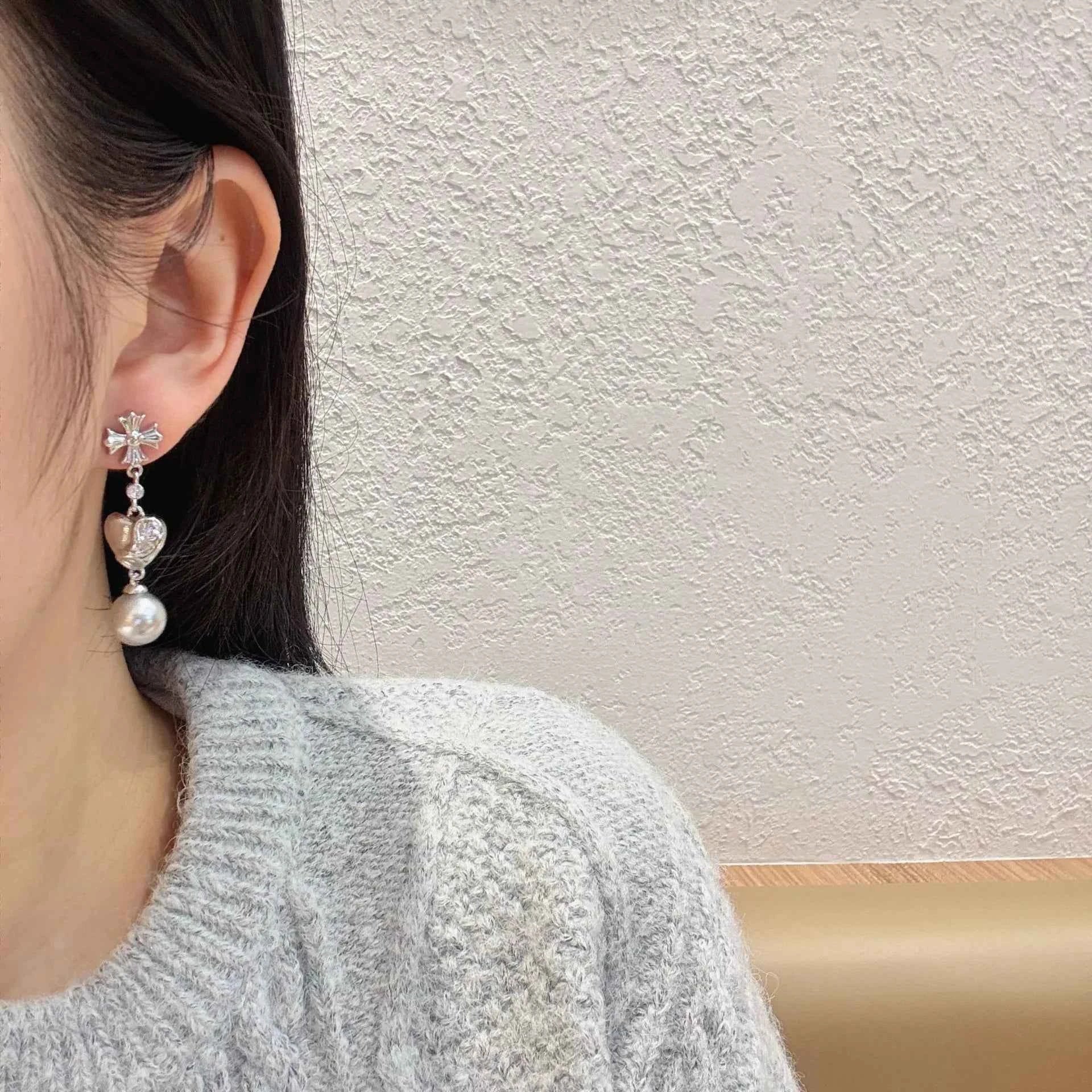 Pearl Heart Drop Earrings
