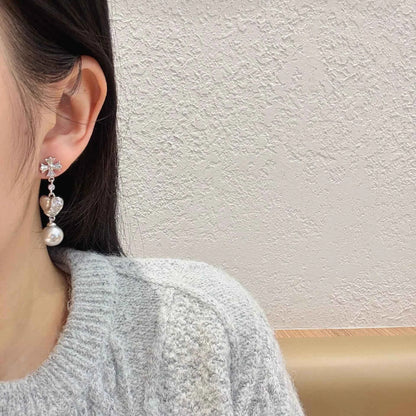 Pearl Heart Drop Earrings