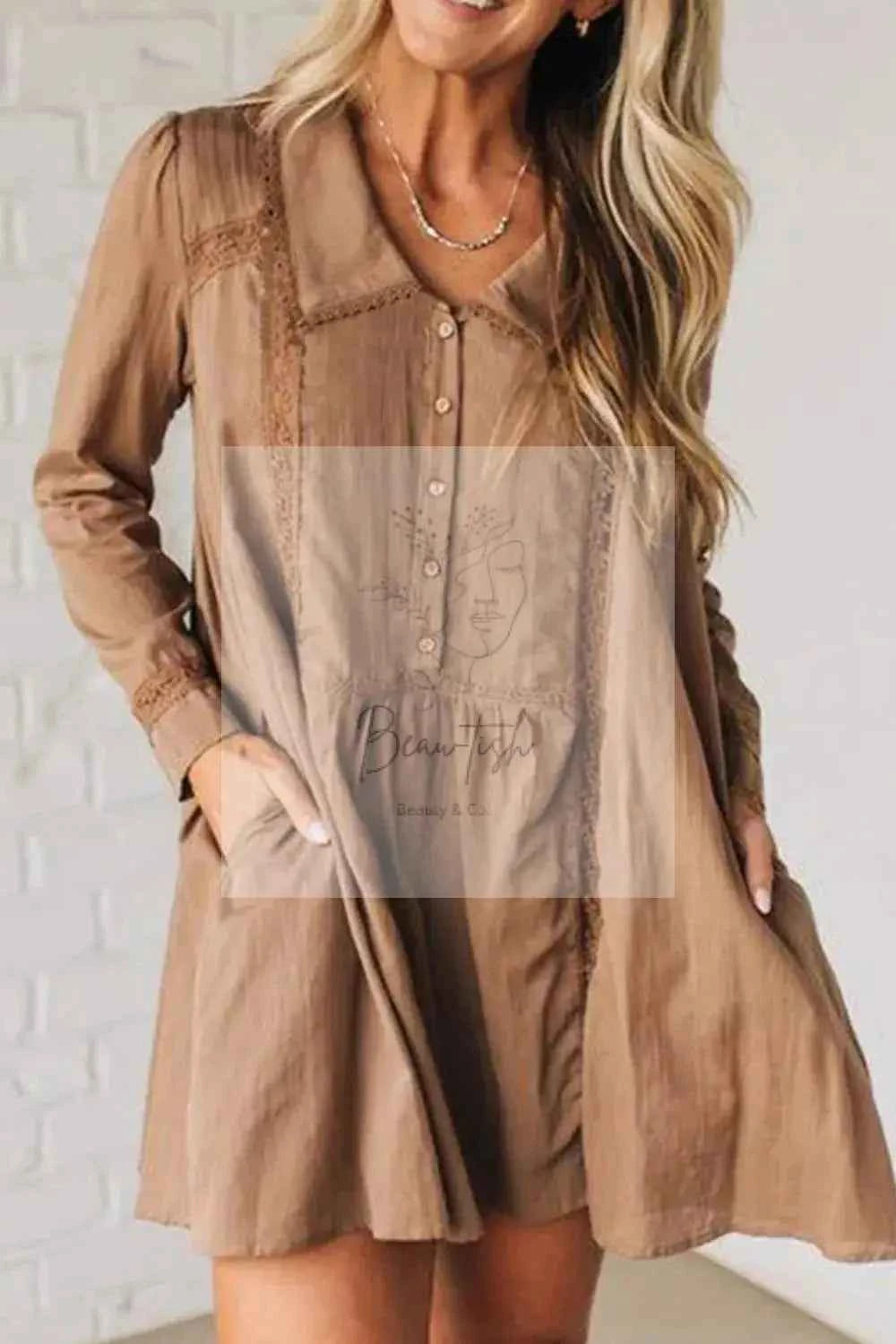 Lace Trim Button-Down Mini Dress